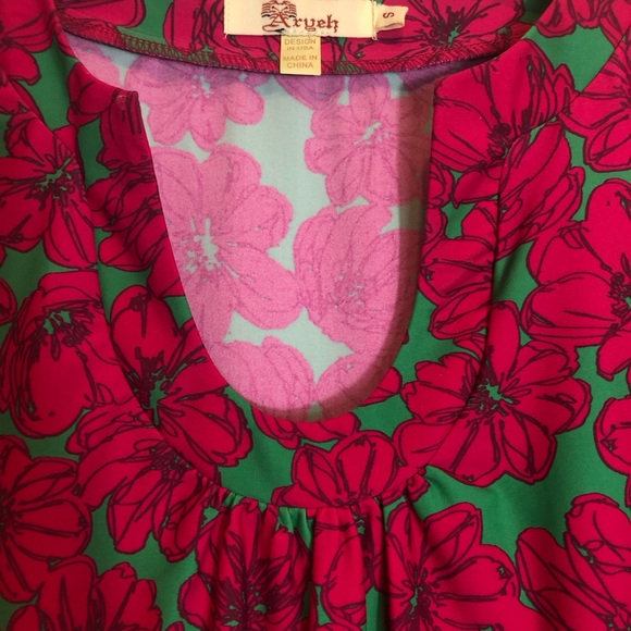 Anthropologie Aryeh Pink and Green Floral Print Dress. Size Small - Picture 3 of 6
